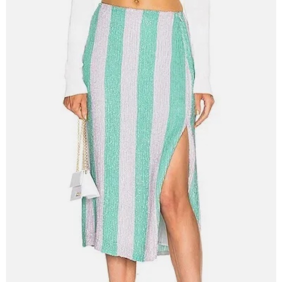 Retrofete Veronica Skirt Mint Stripes Green White Sequin NWT - Picture 1 of 7